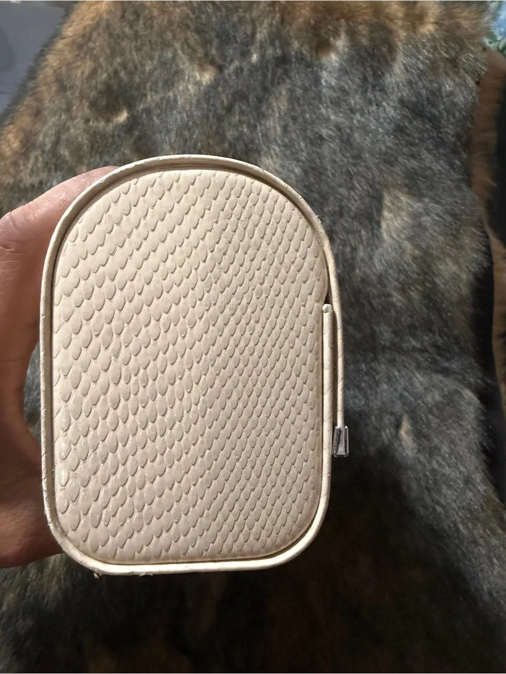 Jimmy Choo Cream Textured Leather Key & Card Holder with Silver Accent
